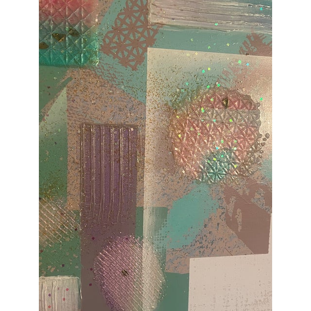 Turquoise Vintage Postmodern 1980s Abstract Large Canvas Oil Painting Wall Art Signed Noah For Sale - Image 8 of 12