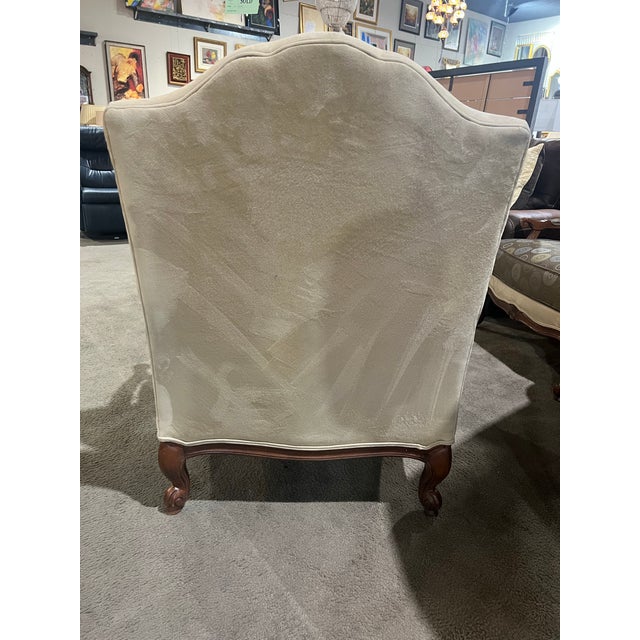 Mid-Century Modern Late 20th Century Ethan Allen Green and Gold Custom Fabric and Wood Bergere Chair For Sale - Image 3 of 5