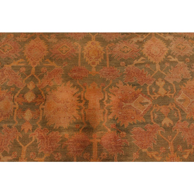 Turkish Antique Turkish Oushak Rug in Soft Green, Beige, and Faded Plum For Sale - Image 3 of 4