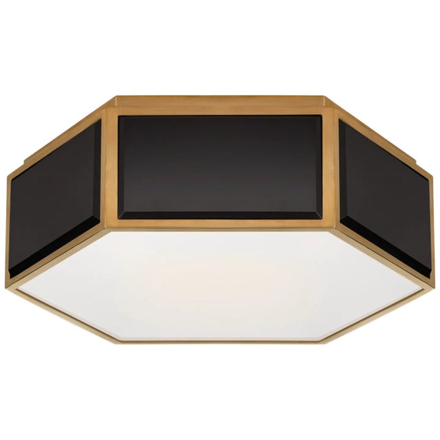 Bradford Small Hexagonal Flush Mount in Black and Soft Brass with Frosted Glass Designer: kate spade new york Mounting:...