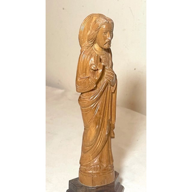 Vintage Hand Carved Wood Folk Art Religious Jesus Christ Sculpture Bust Statue For Sale In New York - Image 6 of 11