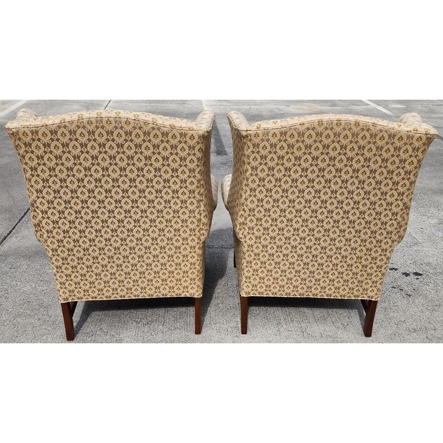 Chippendale Ethan Allen Wingback Chairs Pair For Sale - Image 3 of 16