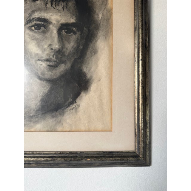Vintage Expressive Male Portrait Oil Pastel on Paper, Framed Under Glass For Sale - Image 9 of 12