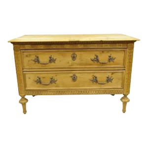 19th C. Country French Provincial Pine Wood Plank 2 Drawer Commode Chest Dresser
