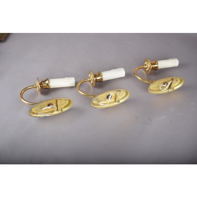 Louis XVI Gilt Metal Wall Sconces with Oval Beaded Backplates, 1950s, Set of 3 For Sale - Image 4 of 7