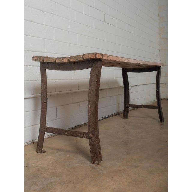 Iron-Base Bench With Weathered Wooden Seat For Sale In Greensboro - Image 6 of 6