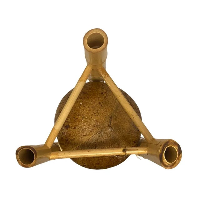 Wood Vintage 3-Tier Coconut Bowl & Bamboo Storage Basket For Sale - Image 7 of 7