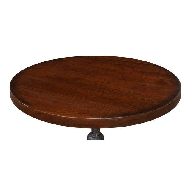 Industrial Bistro Table with Solid Walnut Top, 32 Inch Round For Sale - Image 4 of 12
