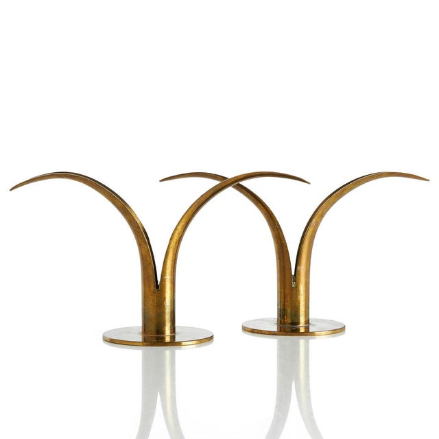 Liljan Brass Candlesticks by Ivar Åhlenius Björk for Ystad Metall, Sweden, 1940s, Set of 2 For Sale - Image 6 of 6