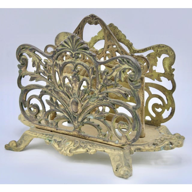 Art Nouveau Antique Art Nouveau French Brass Letter Rack / Stationary Holder For Sale - Image 3 of 13