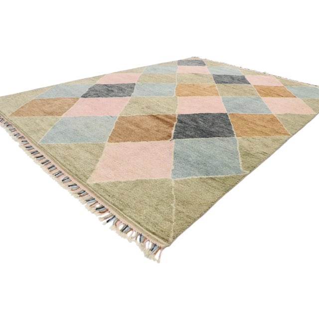 30568 Argyle Style Moroccan Rug, 09'00 x 12'09. Preppy argyle meets boho chic in this hand knotted wool modern Moroccan...