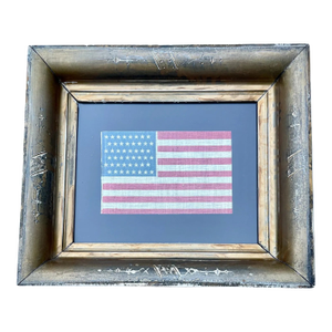 Rare and Fine Antique American Flag 1912 Staggered 48 Star Glazed Cotton in Antique Gilt Frame