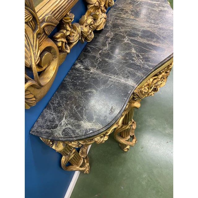 Palatial Louis XV Style Marble Top Console and Mirror - Set of 2 For Sale - Image 4 of 12