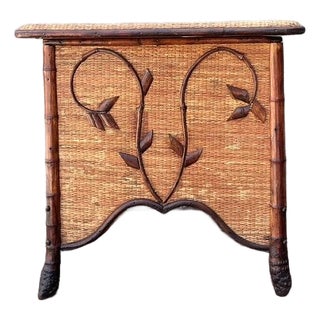 Vintage Tortoise Bamboo Sewing Box For Sale