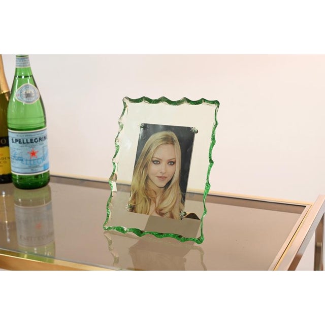 Nile Green Chiseled Crystal and Brass Photo Frame from Fontana Arte, Italy, 1950s For Sale - Image 9 of 15