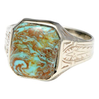 10kw Art Deco Ostby & Barton Turquoise Matrix (5.0) Ring For Sale