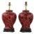 Pair of Vintage Hand Painted Red and Black Tortoiseshell Pattern Porcelain Table Lamps With Wood Bases For Sale