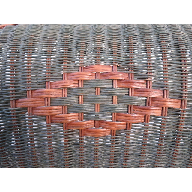 Late 20th Century Vintage Palecek Wicker Rattan Wingback Chair ~ Victorian Style ~ Throne Armchair For Sale - Image 5 of 17