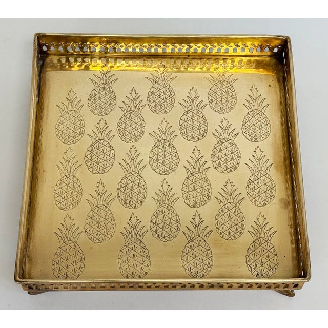 Vintage Mottahedeh Etched Brass Pineapple Motif Tray For Sale - Image 4 of 9