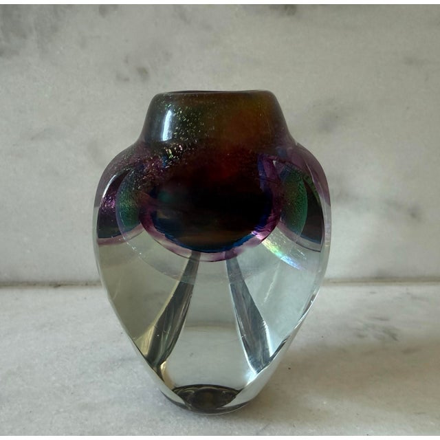 Vintage Jon Kuhn Iridescent Glass Art Small Vase For Sale - Image 4 of 11