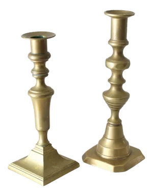 Early 20th Century Victorian Antique Brass Push Style Candlesticks - a Pair
