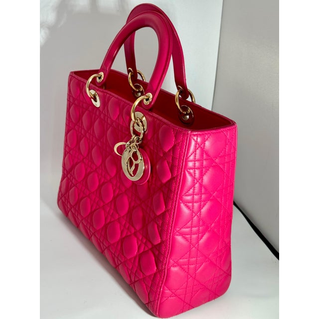 Christian Dior Christian Dior Lady Dior Large Lambskin Hot Pink / Fuschia Handbag, Excellent For Sale - Image 4 of 18