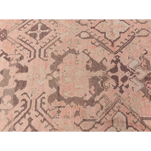 Turkish Antique Turkish Oushak Rug in Faded Rose and Mocha Tones For Sale - Image 3 of 8