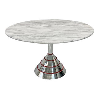 1980's Post Modern Memphis Milano Style Dining Table, Carrara Marble Top For Sale