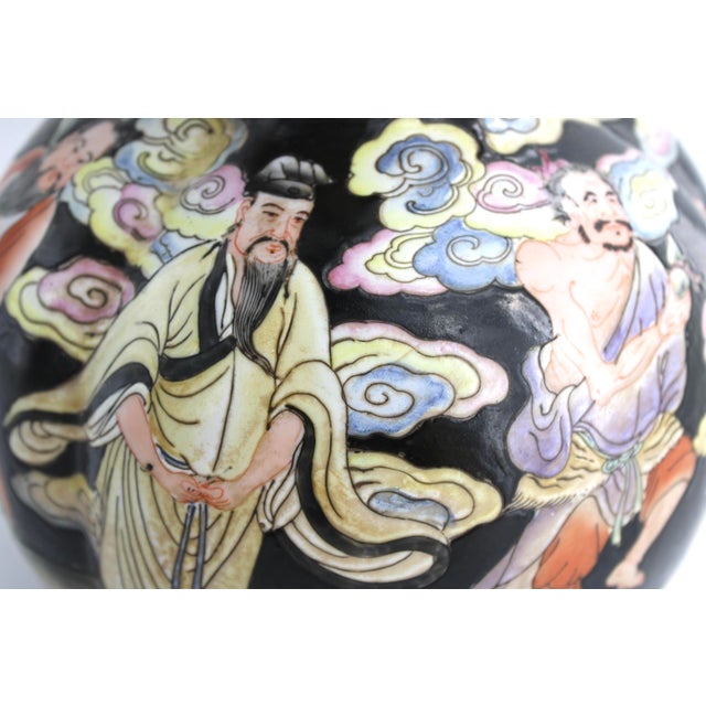 1900 - 1909 Antique Chinese Famille Noir Porcelain Vase, Double Gourd Shape, Qing Dynsty 15" For Sale - Image 5 of 13