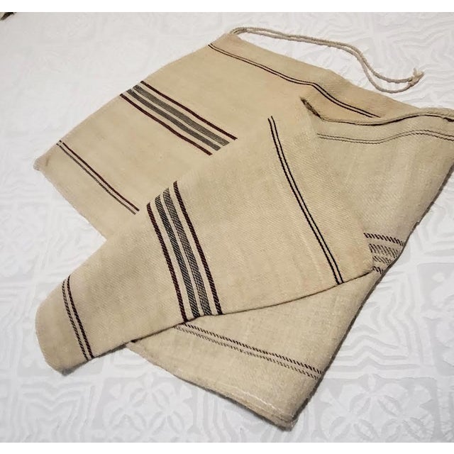 Farmhouse Antique European Woven Linen Textile Grain Sack With Stripes — 21" X 51" For Sale - Image 3 of 8