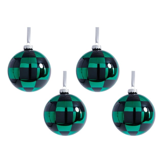 Checkered Ball Ornaments, Set of 4, 4.75" For Sale