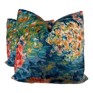 Clarke & Clarke "Fiore" in Midnight/Spice 22" Pillows-a Pair For Sale