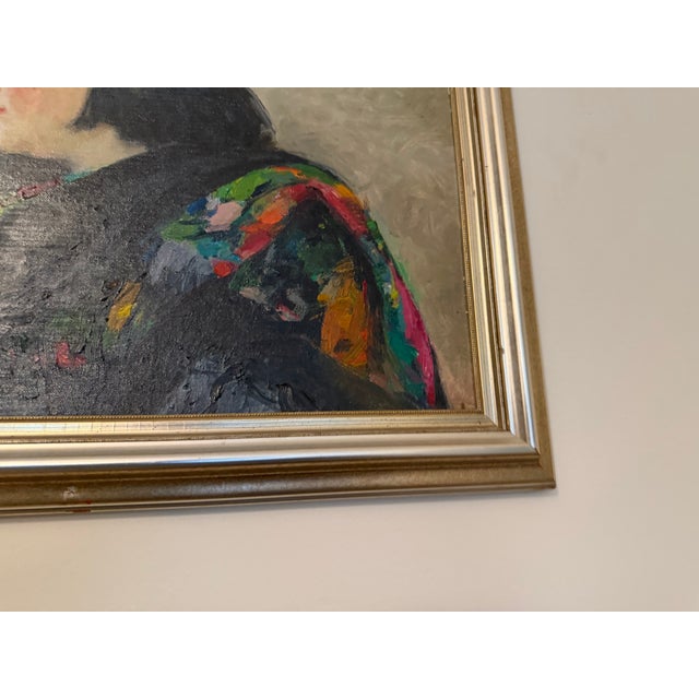 1980s Vintage 1987 Chinese Oil Portrait Painting of a Woman For Sale - Image 5 of 8