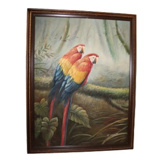 Mid 20th Century Oil Painting of Macaws by Mariel Chapot, Framed For Sale