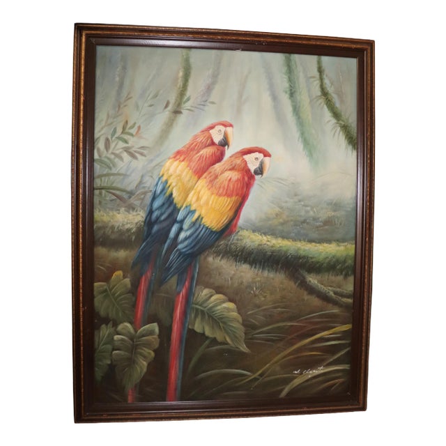 Mid 20th Century Oil Painting of Macaws by Mariel Chapot, Framed For Sale