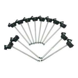 Vintage Glass Cocktail Glass Swizzle Sticks With Black Scottie Dog Figurine Toppers - A Set of 12 For Sale
