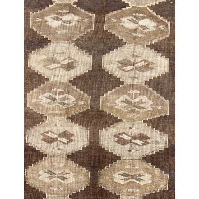 Vintage Turkish Kars Rug With All Over Geometric Design in Chocolate Brown and Earth Tones For Sale - Image 4 of 9