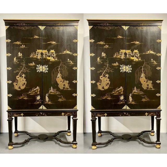 Dessin Fournir Dessin Fournier, Monumental Chinoiserie Cabinets, Black Lacquer, 20th C. For Sale - Image 4 of 12