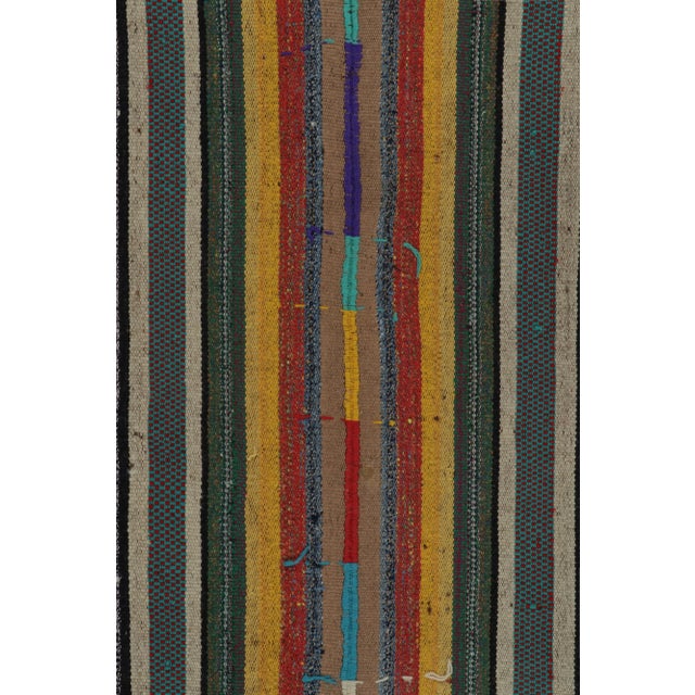 1950s Vintage Chaput Kilim in Multicolor Striped Pattern, Polychromatic Rug For Sale In New York - Image 6 of 8