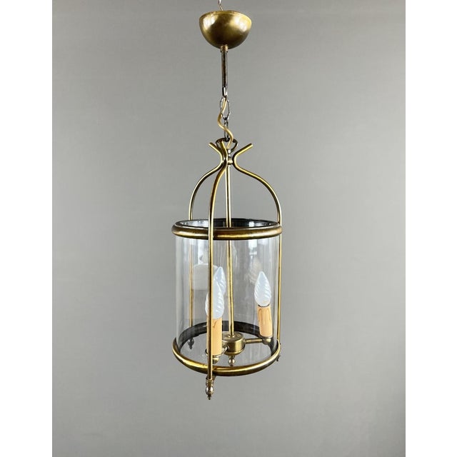 Metal 20th Century Brass and Glass Lantern Pendant Light For Sale - Image 7 of 7