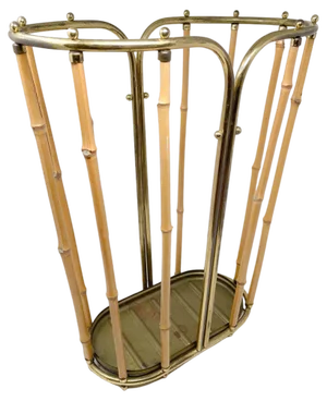 Mid-Century Modern Bamboo and Brass Umbrella Stand, 1950s