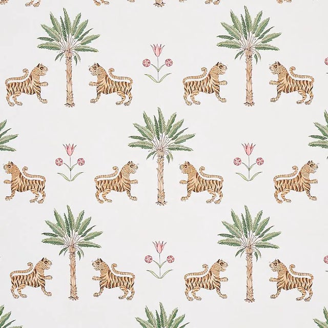Schumacher Tiger Palm Wallpaper in Crimson - 10 Yards For Sale