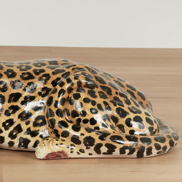 Vintage Italian Glazed Terra Cotta Leopard Sculpture For Sale - Image 9 of 12