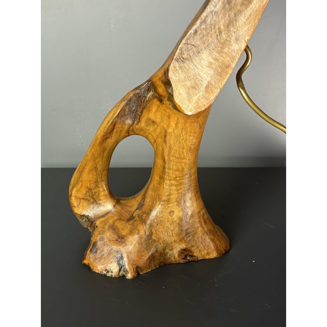1960s Mid-Century Brutalist French Olive Wood Table Lamp, 1950s For Sale - Image 5 of 13