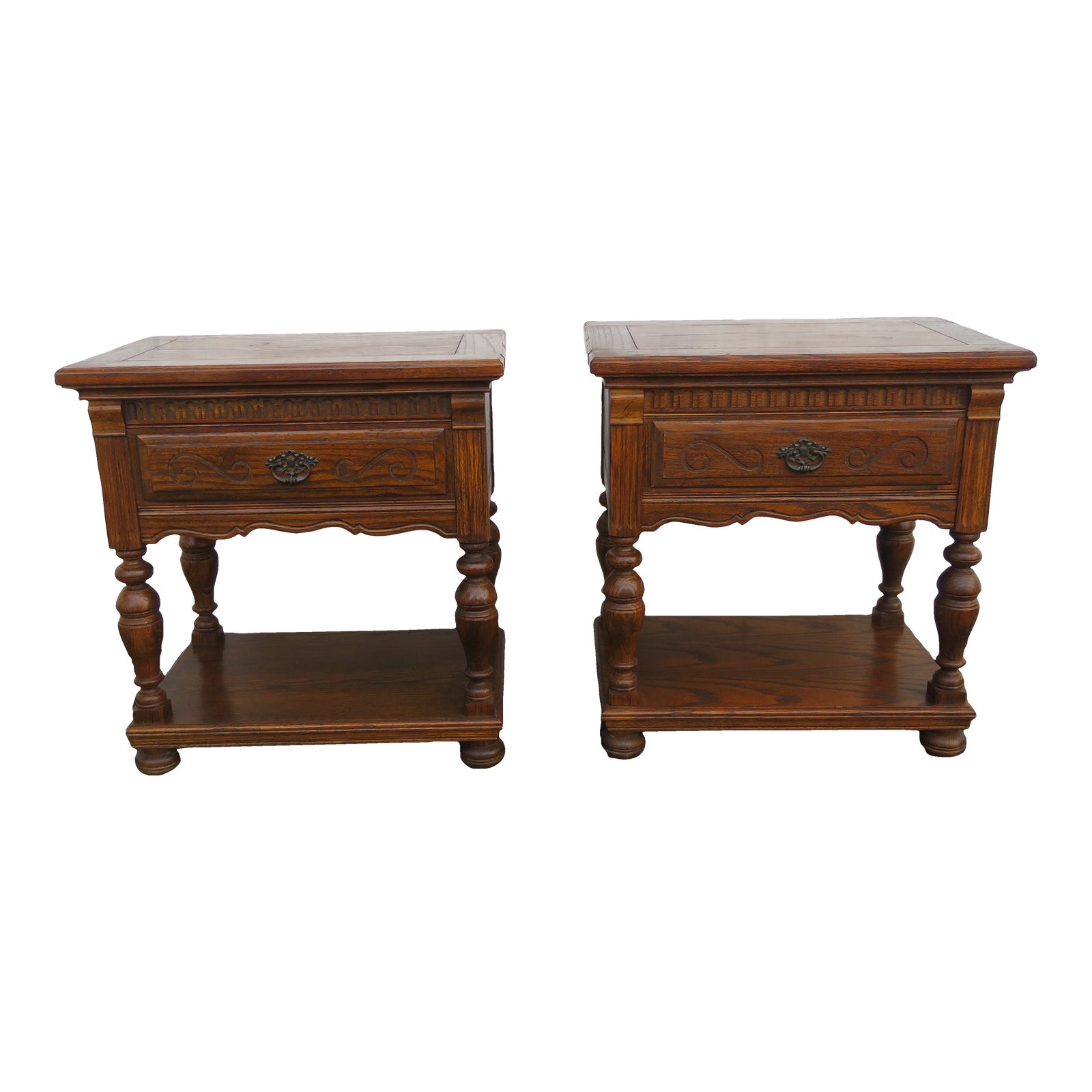 Ethan Allen Solid Oak Large Nightstands End Side Bedside Tables a Pair