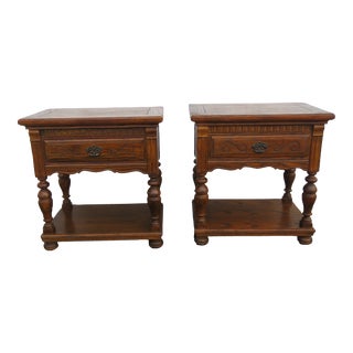 Ethan Allen Solid Oak Large Nightstands End Side Bedside Tables a Pair For Sale