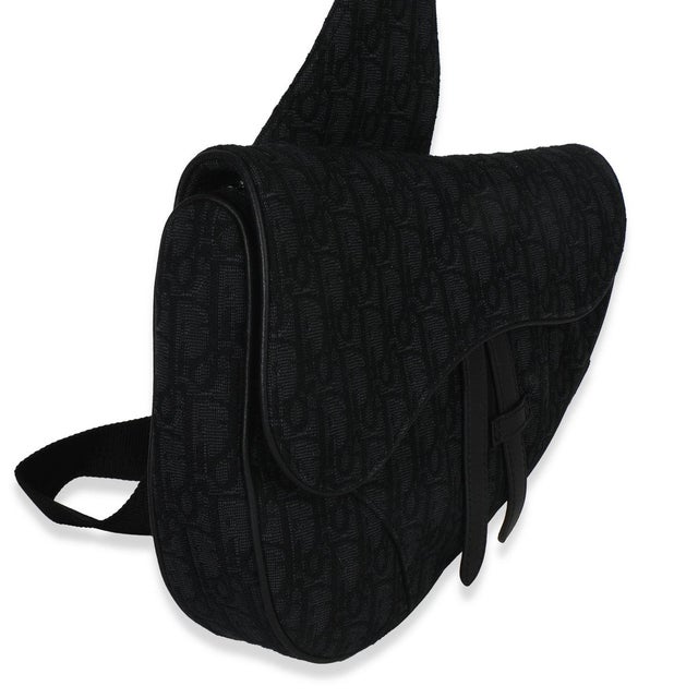 Contemporary Black Oblique Jacquard Canvas Saddle Crossbody For Sale - Image 3 of 8