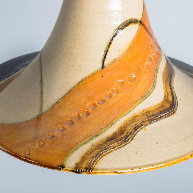 Cone Beige Orange Ceramic Pendant Light, 1970 For Sale - Image 9 of 15