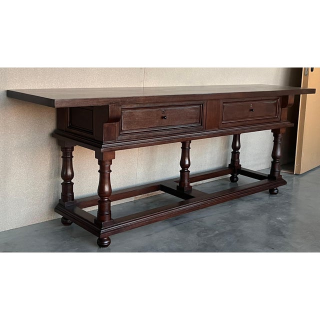 Baroque Early 20th Large Console Table with two drawers For Sale - Image 3 of 18