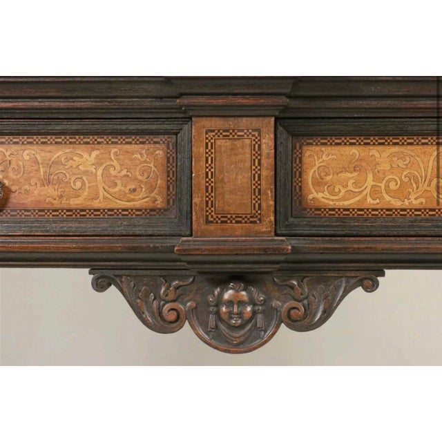 Brown 19th Century Italian Renaissance Revival Walnut, Intarsia & Marble Cabinet For Sale - Image 8 of 12